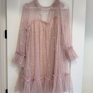 Sheer Star-Embellished Pink Tulle Dress